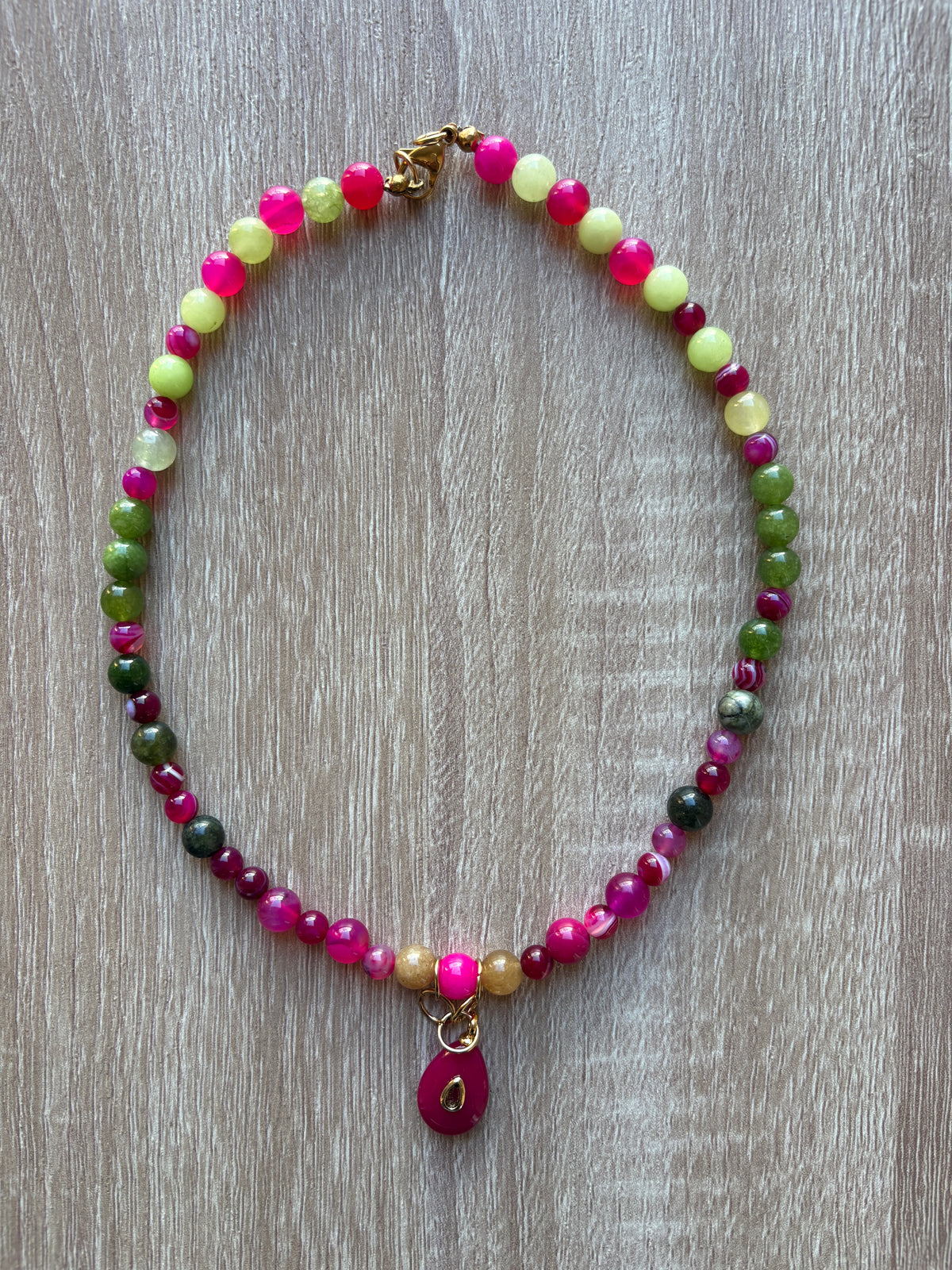 Collana citrino, quarzo verde e Agata fucsia