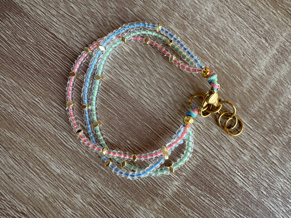 Bracciale triplo cristallo e filo colorato