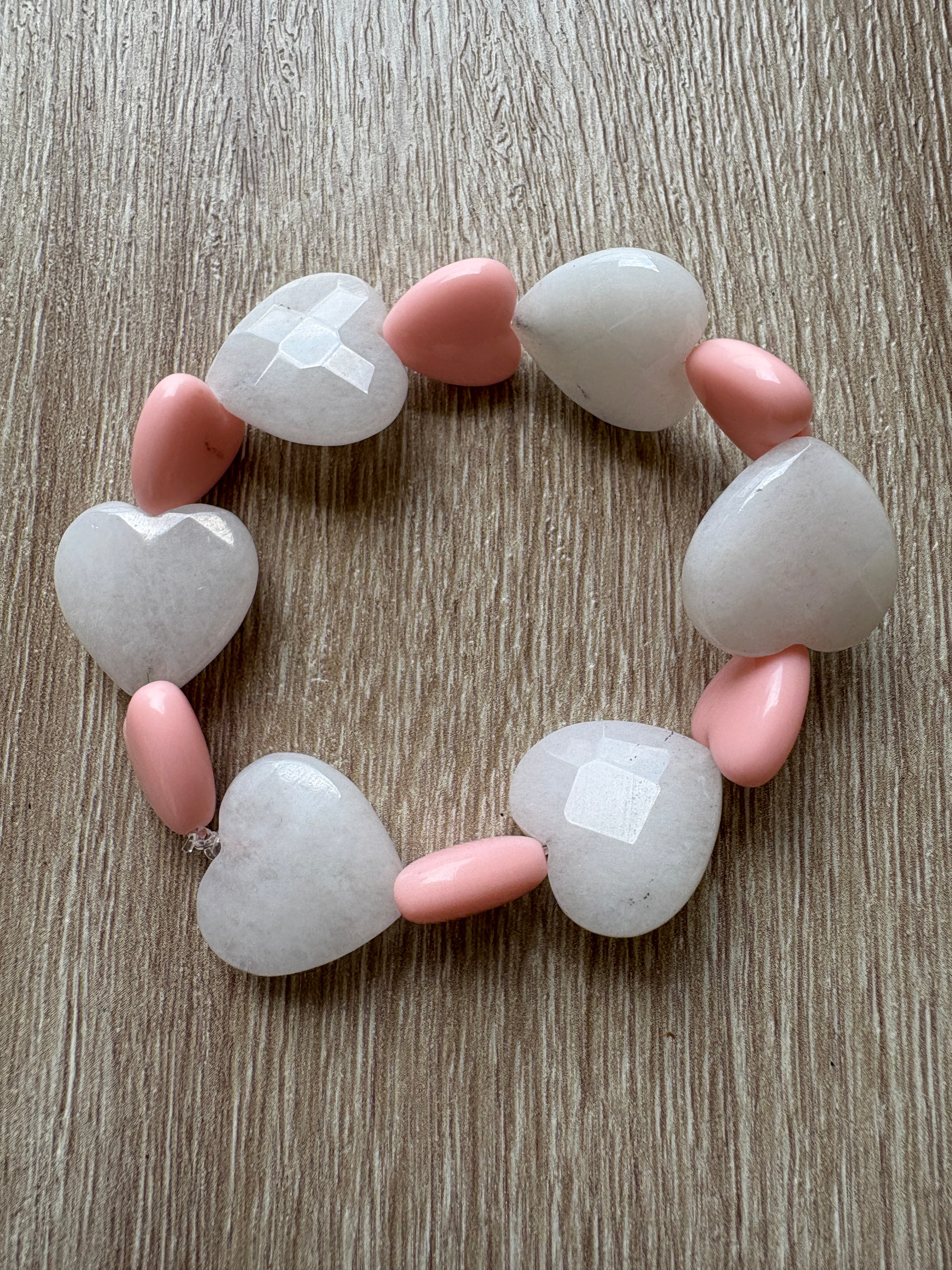 Bracciale Heart quarzo rosa e resina