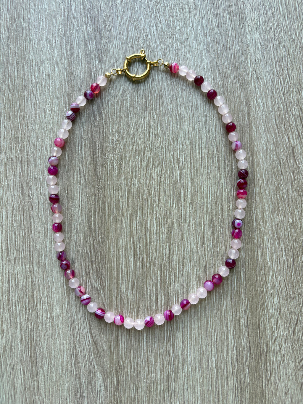Collana Agata fucsia e quarzo rosa
