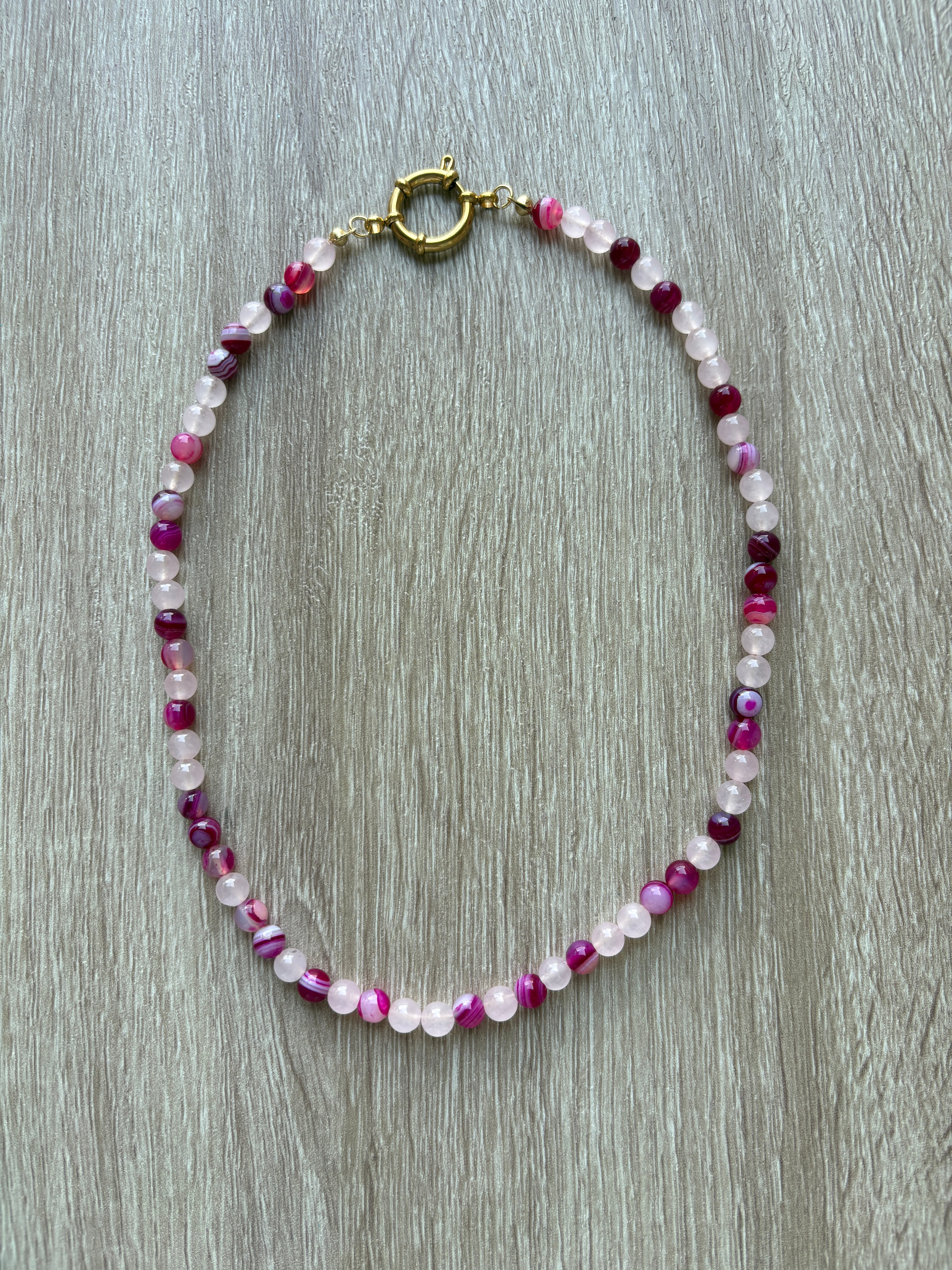 Collana Agata fucsia e quarzo rosa