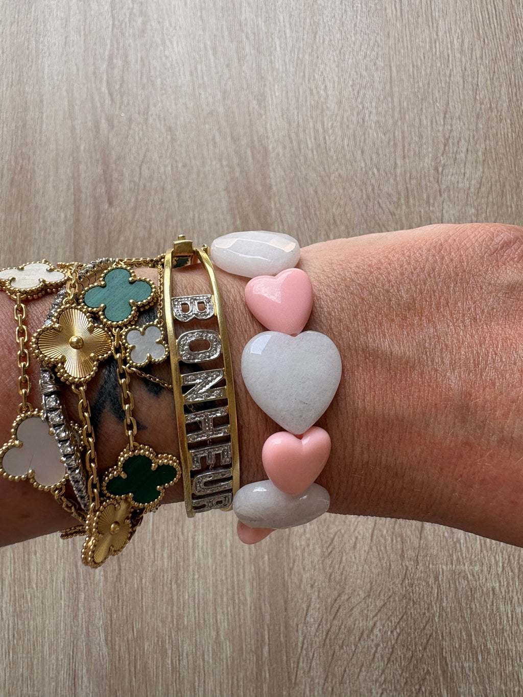 Bracciale Heart quarzo rosa e resina