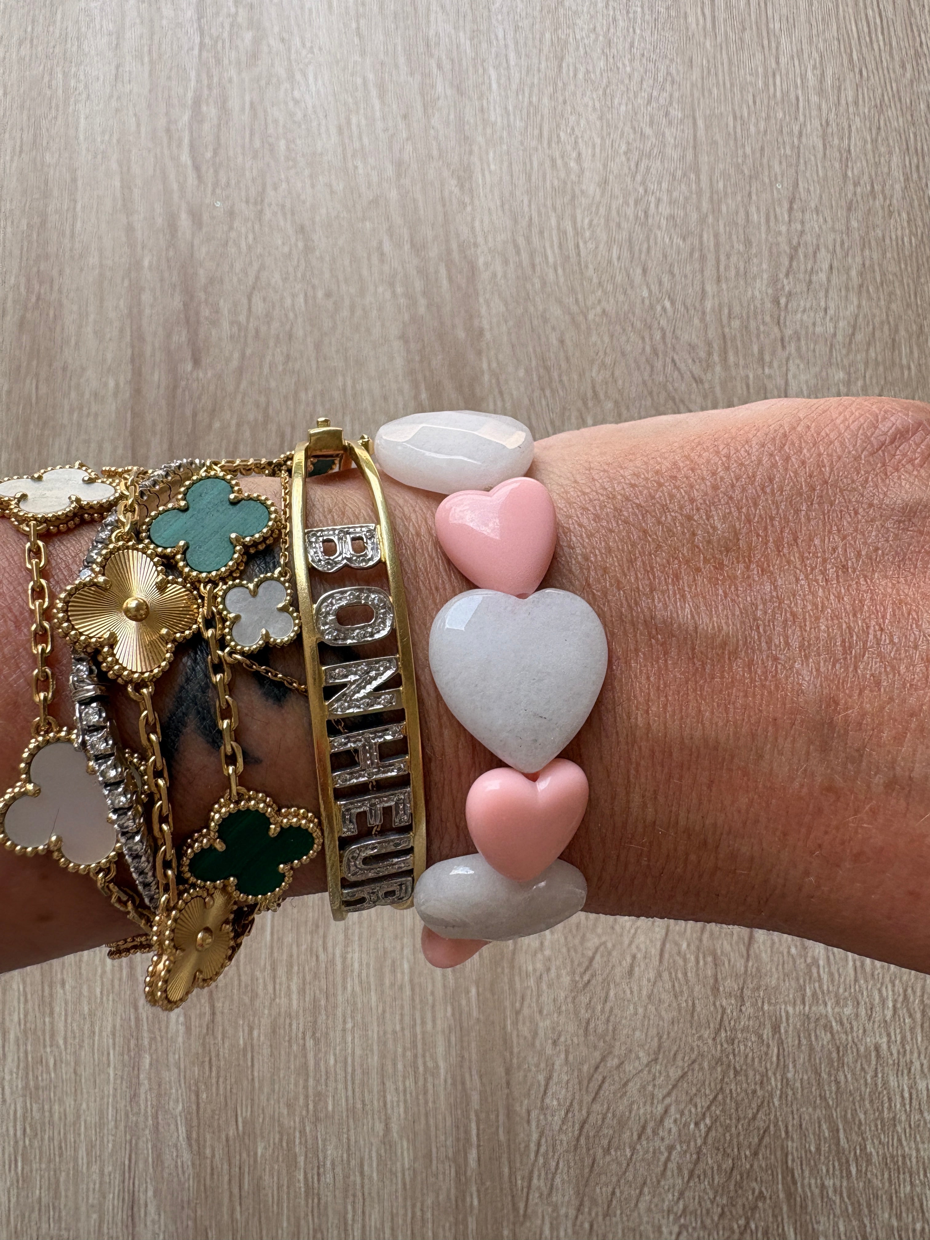 Bracciale Heart quarzo rosa e resina