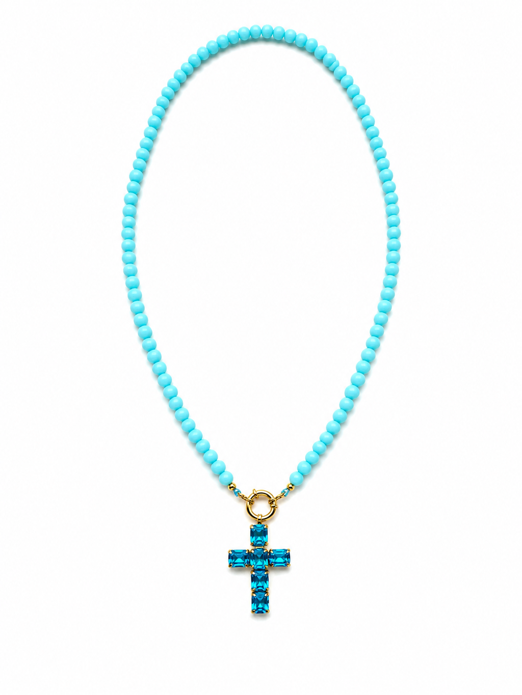 Collana in pasta di turchese con ciondolo a croce di strass