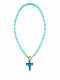 Collana in pasta di turchese con ciondolo a croce di strass