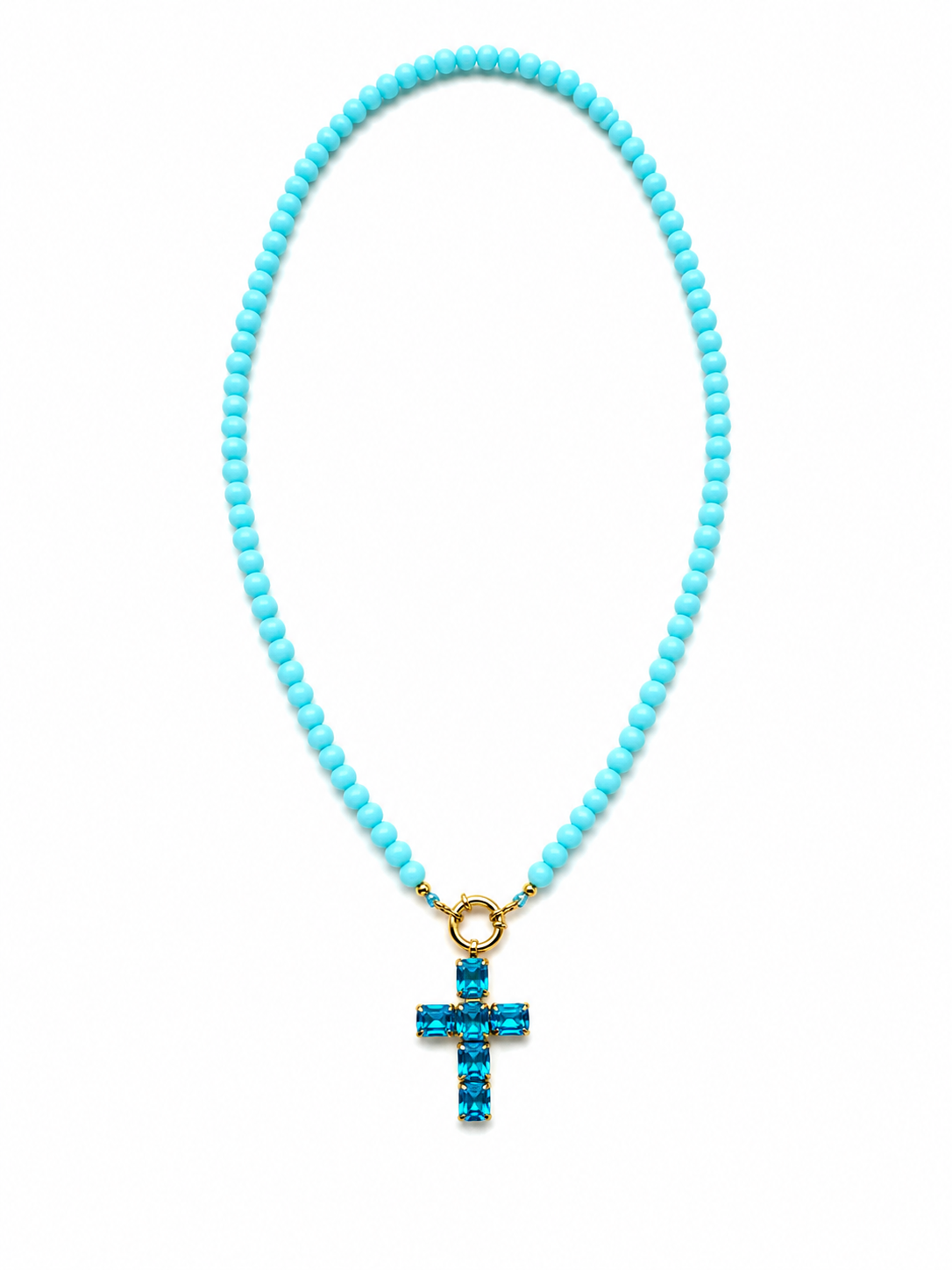 Collana in pasta di turchese con ciondolo a croce di strass