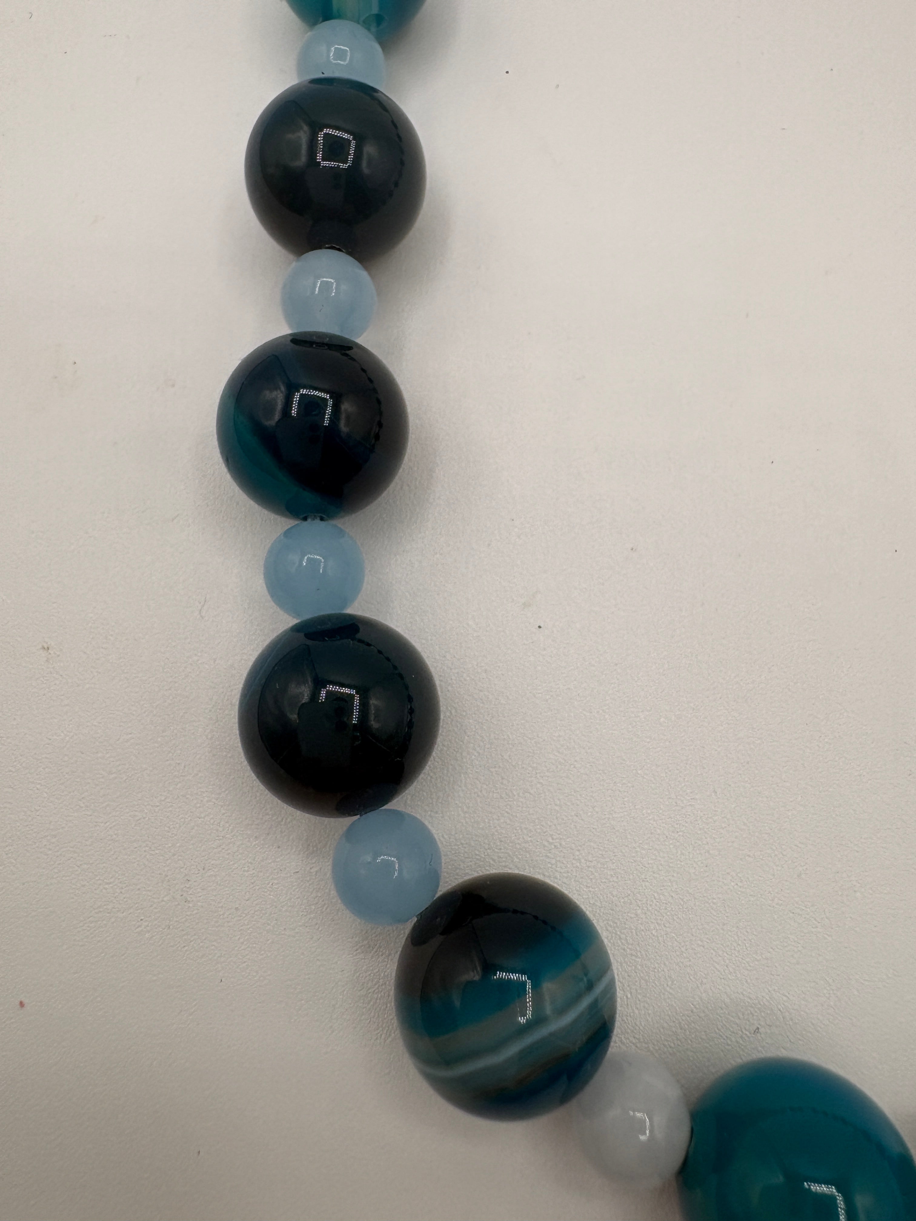 Collana maxi bowls Agata azzurra e sfere in calcedonio