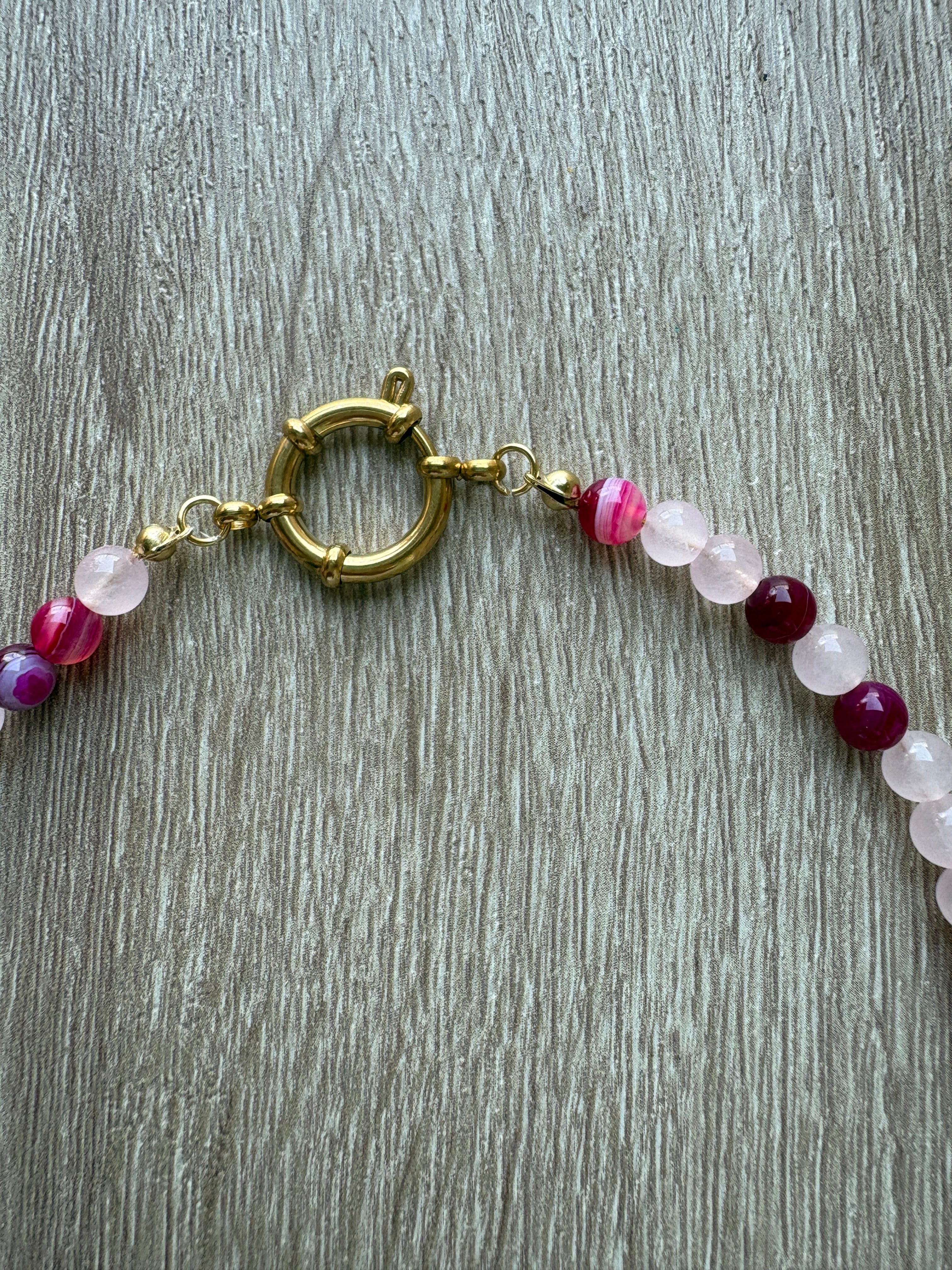 Collana Agata fucsia e quarzo rosa