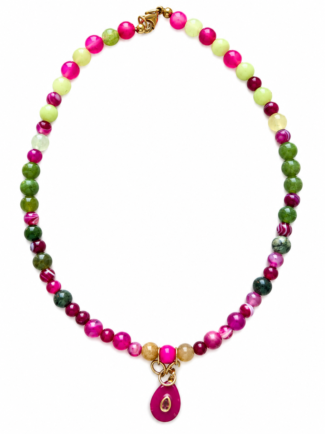 Collana citrino, quarzo verde e Agata fucsia