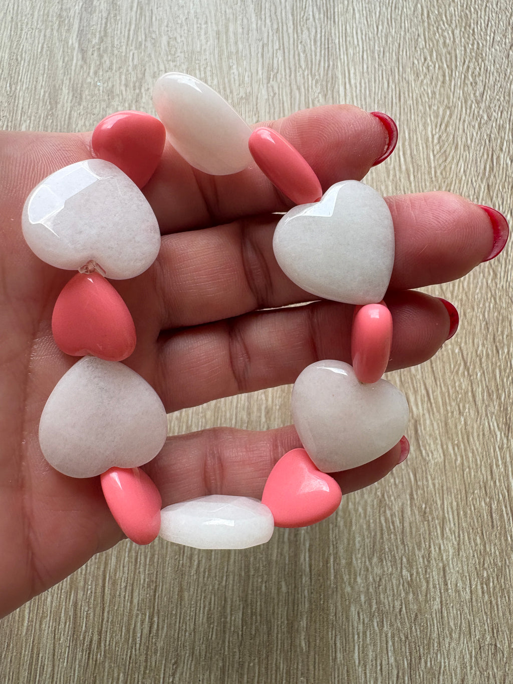 Bracciale Heart quarzo rosa e resina