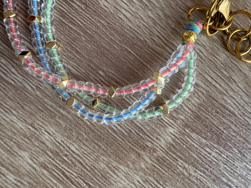 Bracciale triplo cristallo e filo colorato
