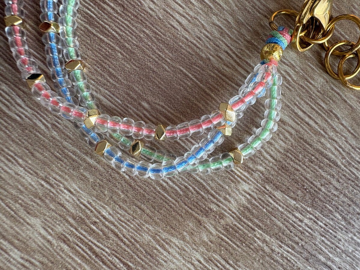 Bracciale triplo cristallo e filo colorato