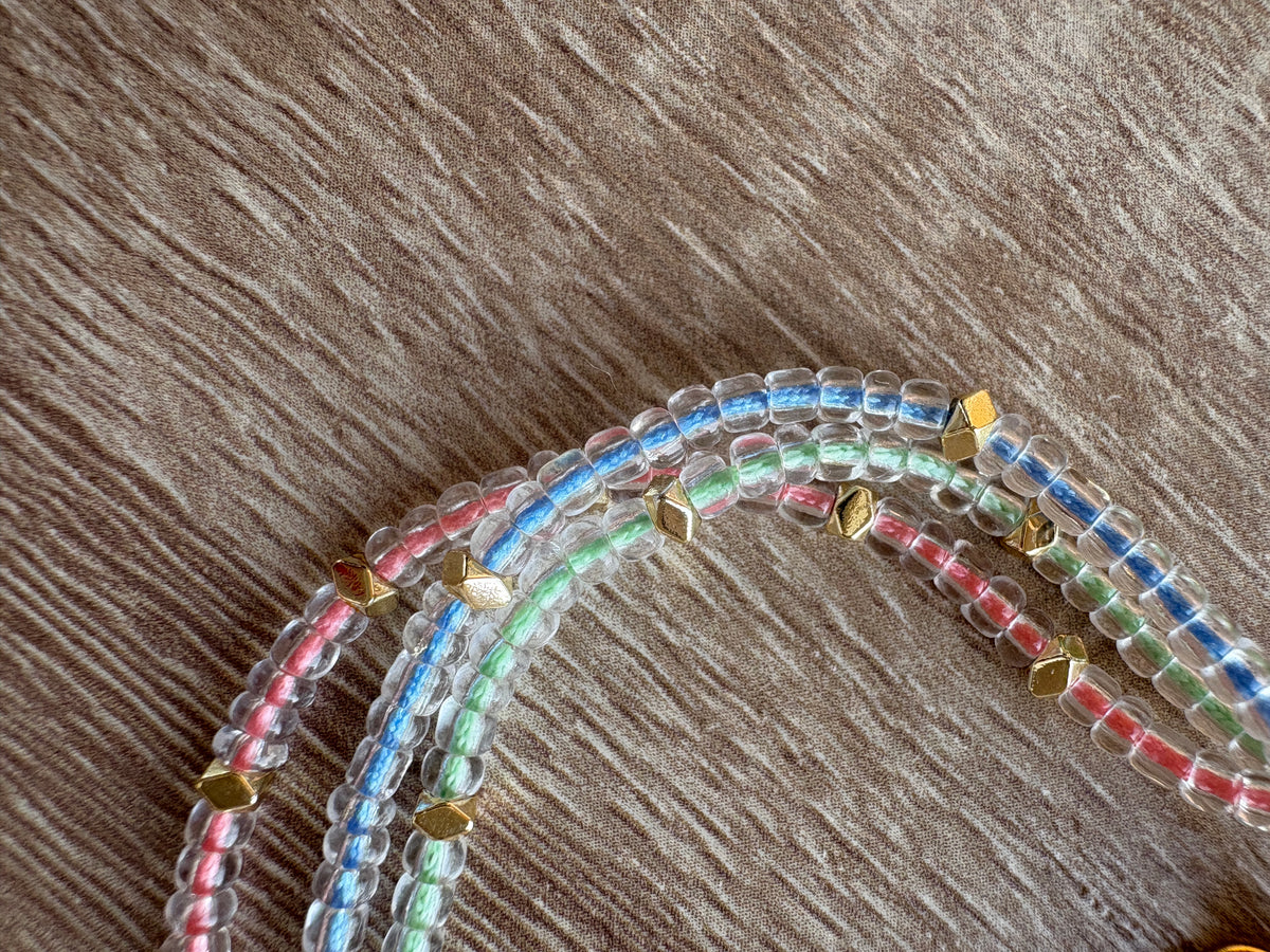 Bracciale triplo cristallo e filo colorato