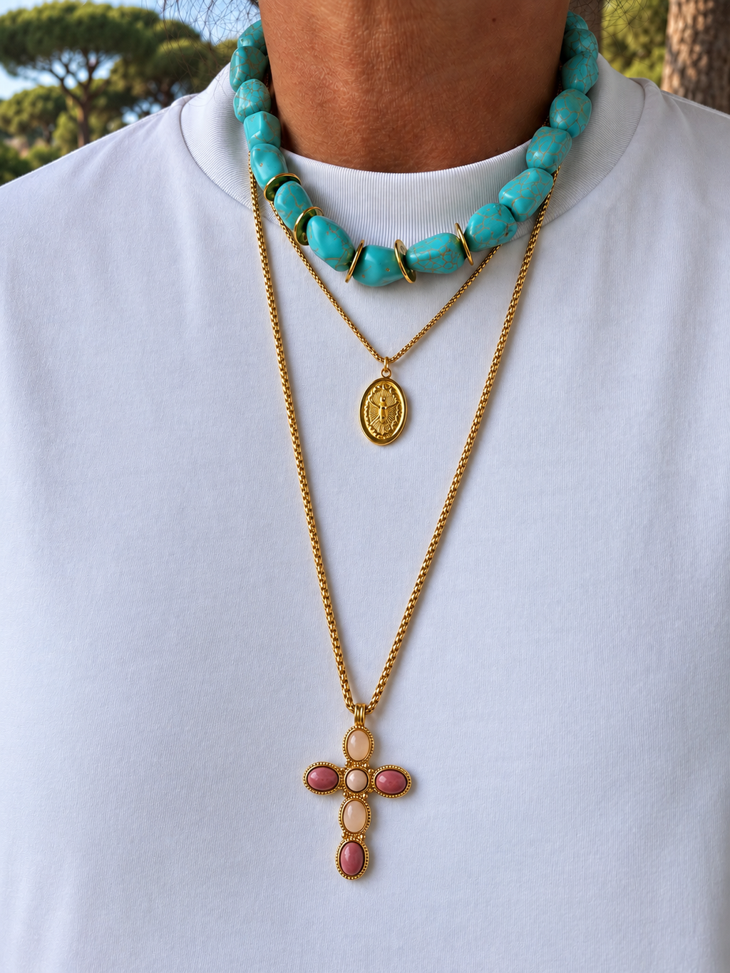 Collana croce e pietre