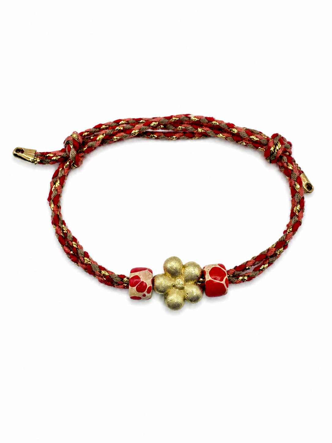 Bracciale beads colorati e fiore dorato centrale