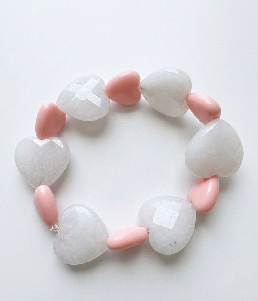 Bracciale Heart quarzo rosa e resina