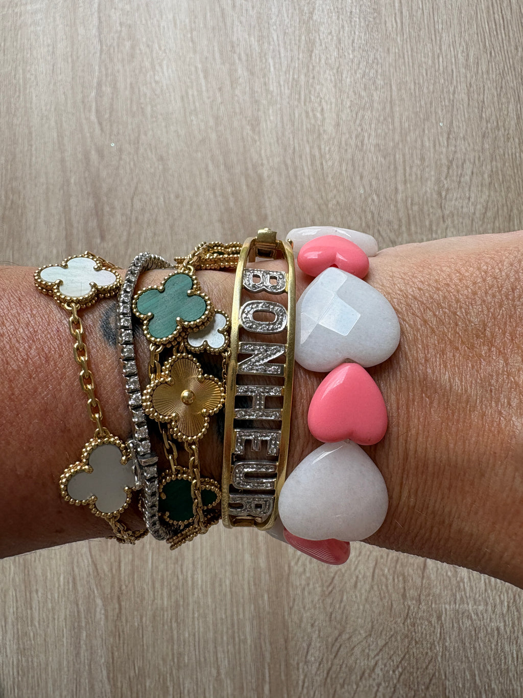 Bracciale Heart quarzo rosa e resina