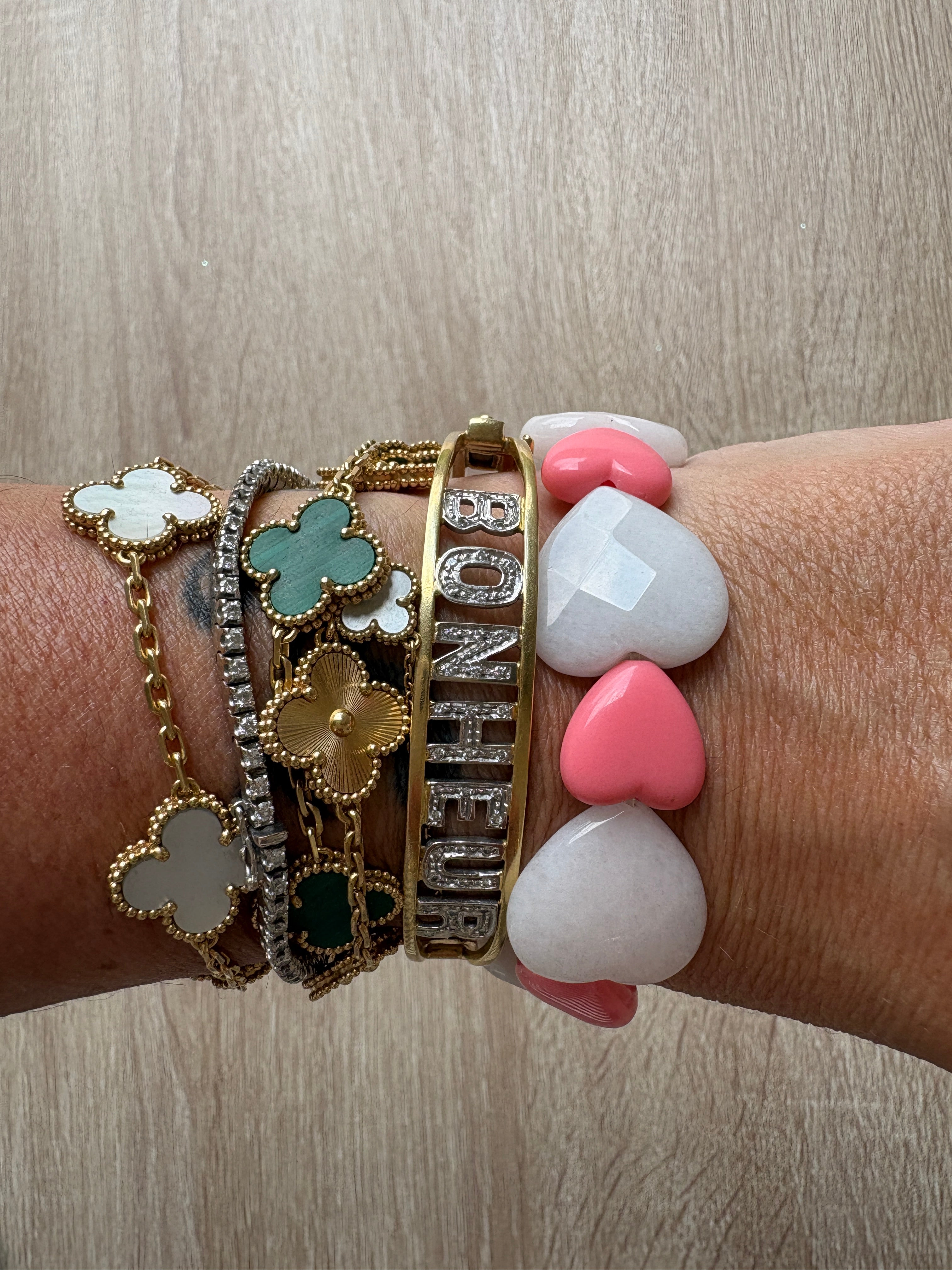 Bracciale Heart quarzo rosa e resina