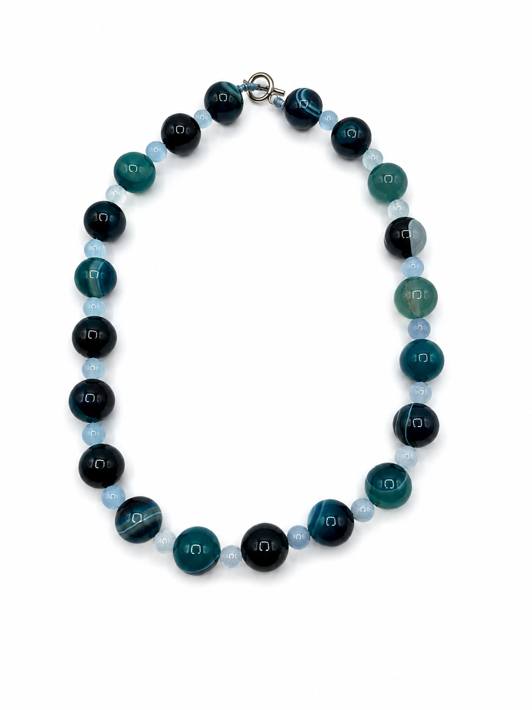 Collana maxi bowls Agata azzurra e sfere in calcedonio
