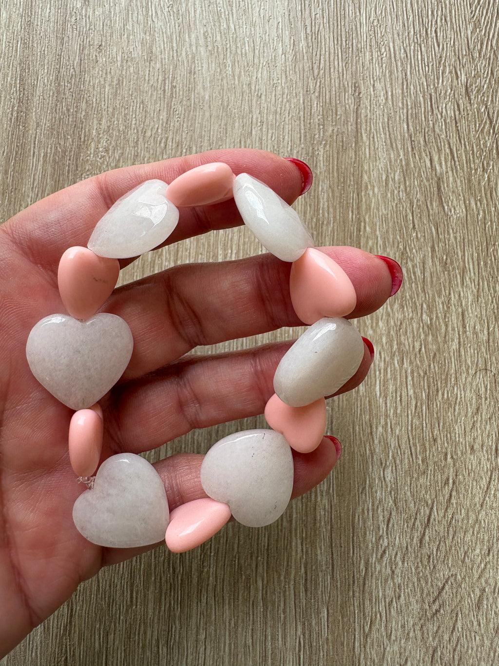 Bracciale Heart quarzo rosa e resina