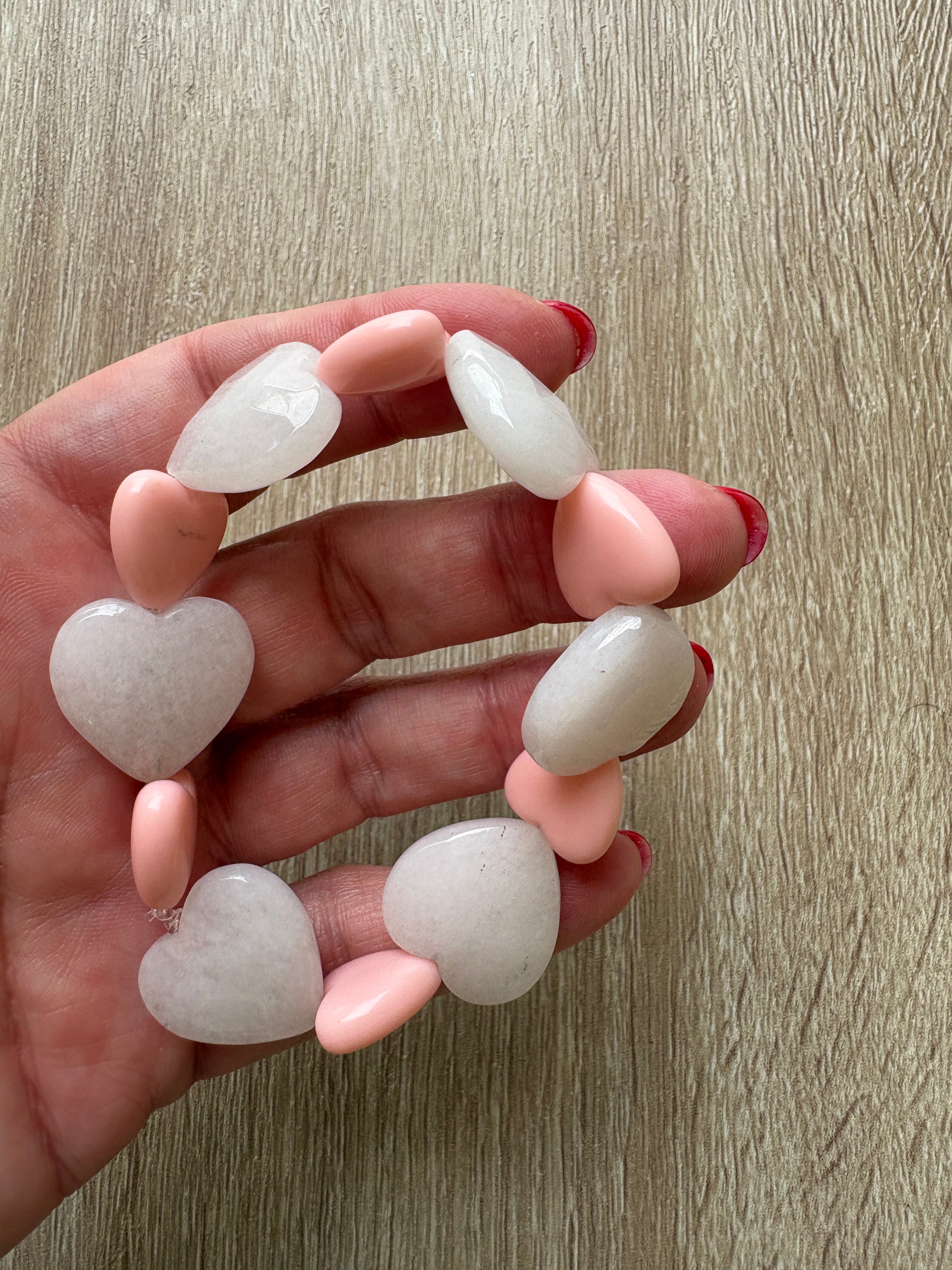 Bracciale Heart quarzo rosa e resina