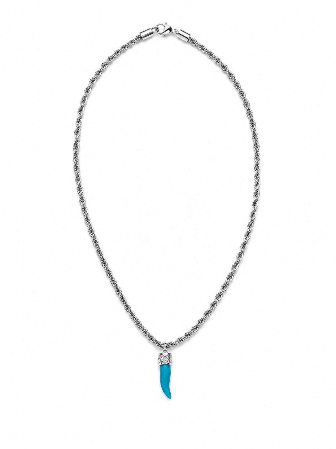 Collana in acciaio , maglia marinara e cornetto turchese