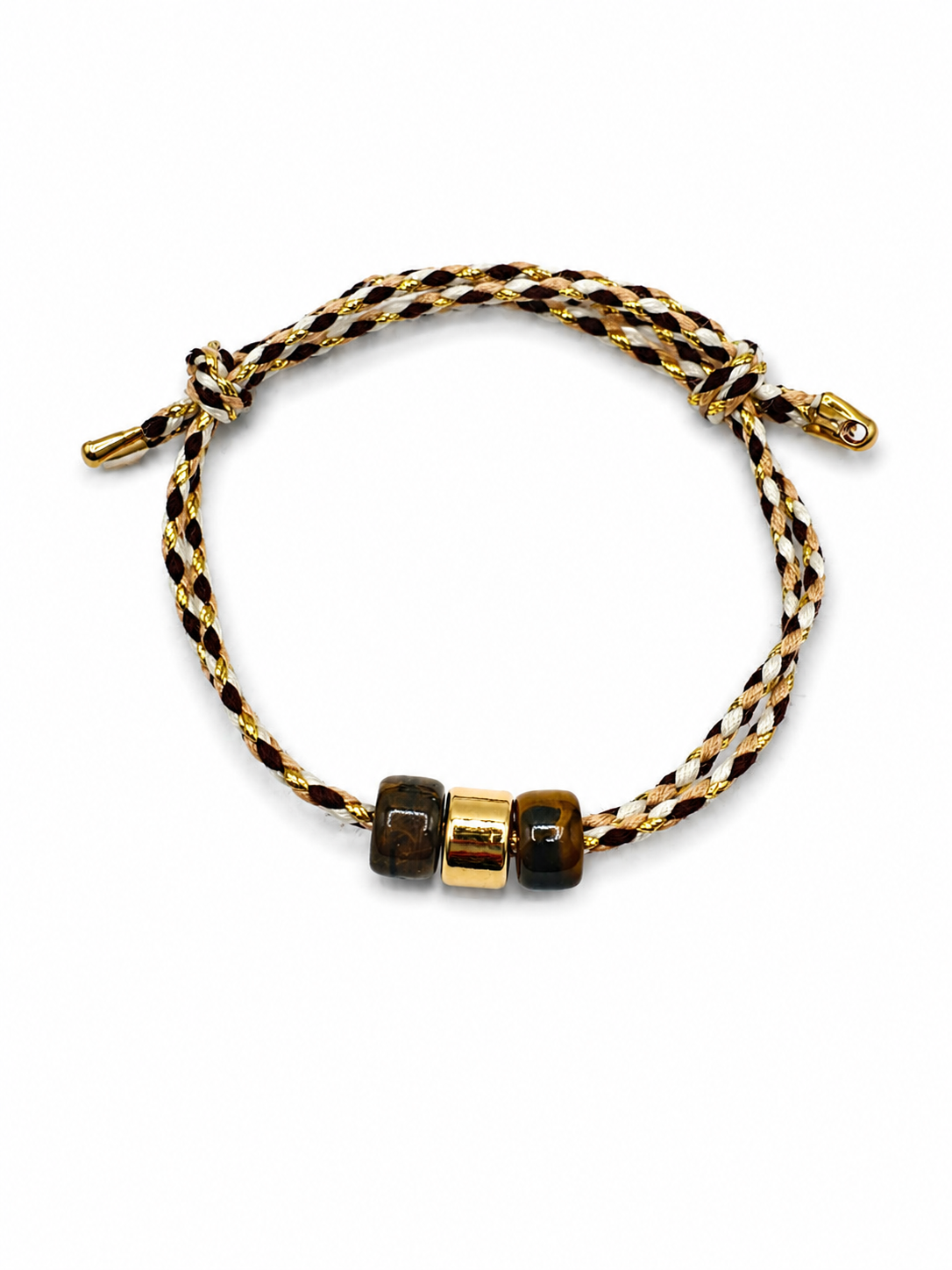 Bracciale beads occhio di tigre con beads dorato centrale