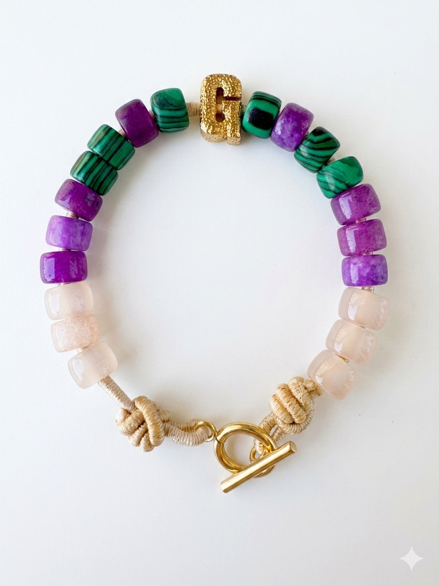 Bracciale beads colorati con iniziale