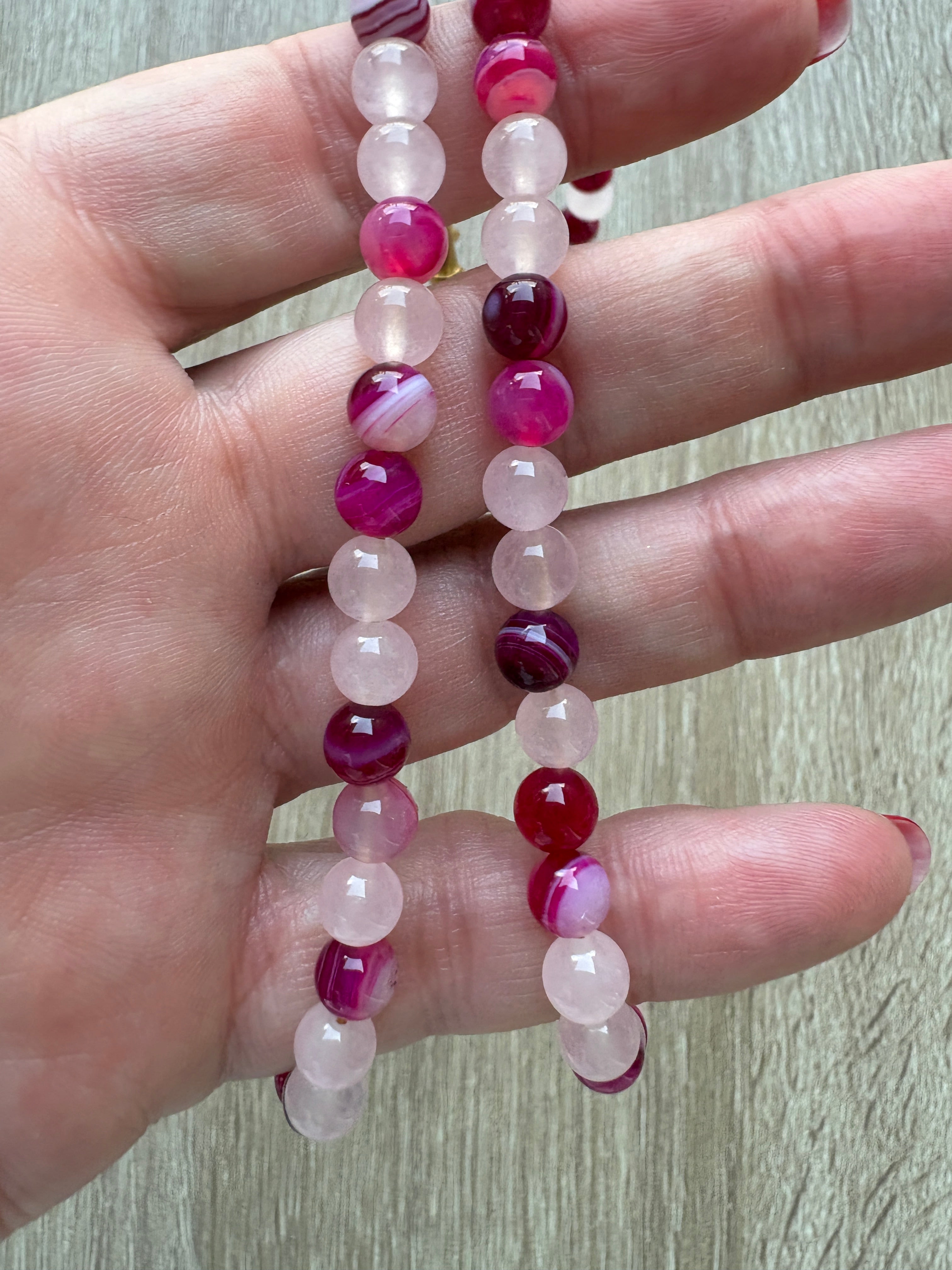 Collana Agata fucsia e quarzo rosa