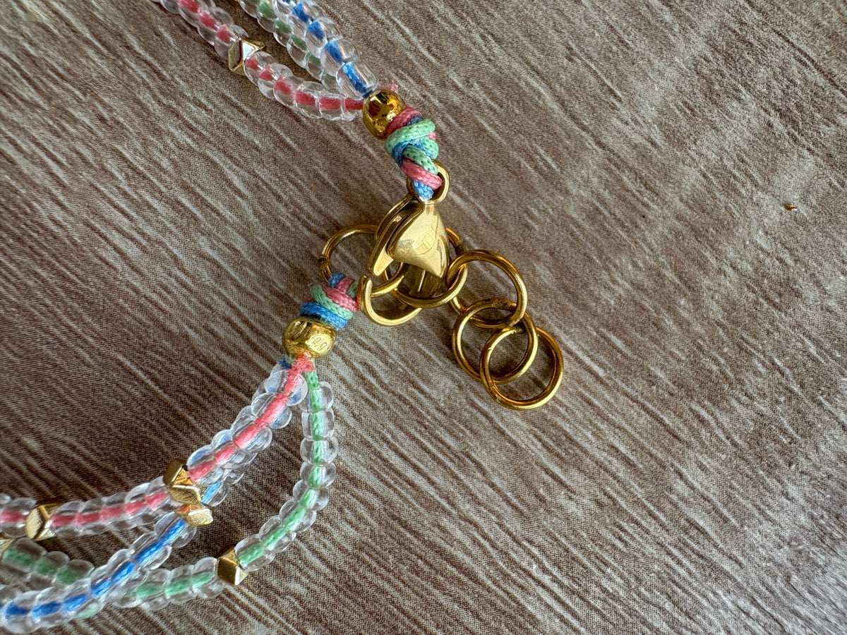 Bracciale triplo cristallo e filo colorato