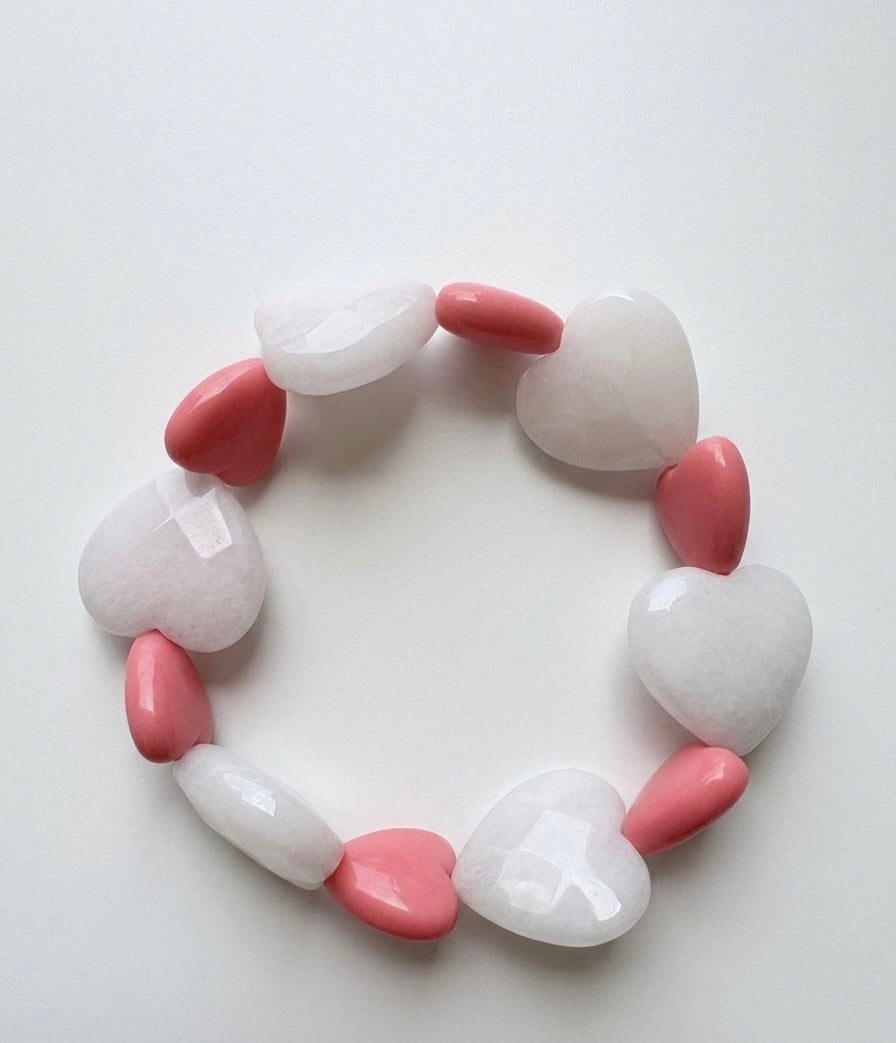 Bracciale Heart quarzo rosa e resina