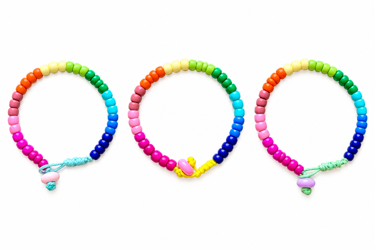 Tris bracciali perline arcobaleno
